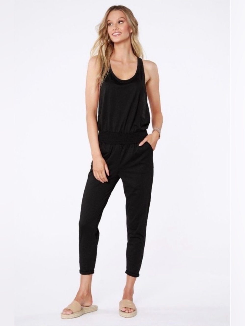 bobi Black Sleeveless Tank Jumpsuit with Elastic Waist